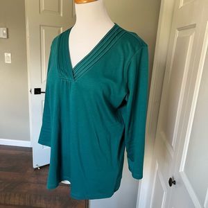 L.L. Bean Teal V-Neck Supima Cotton Tee